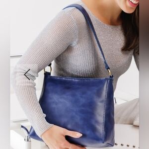 Portland Leather Goods Cowboy Blue Triangle Shoulder Bag PLG 'AP' BNNU